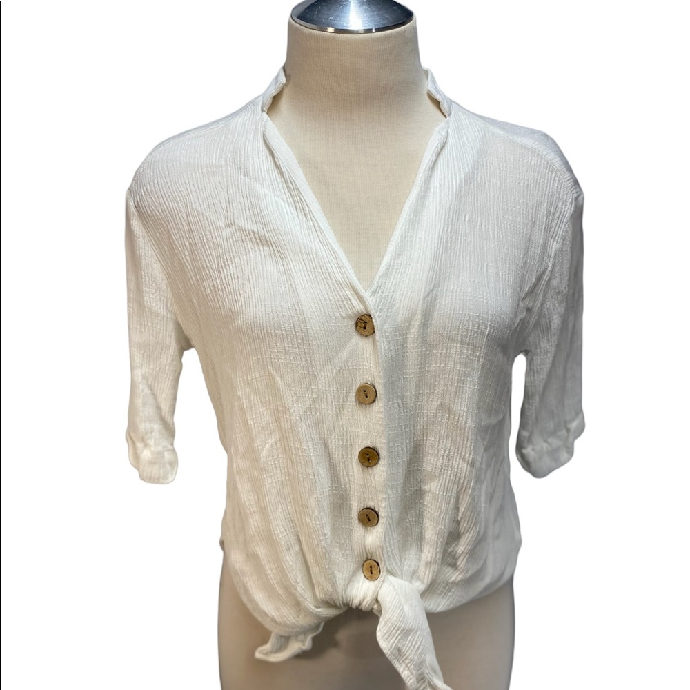 Guess White Twist Tie Button Up Top - image 1